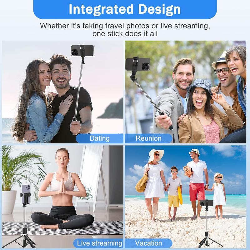 New 6 in 1 Selfie Stick With Filled Light, 67 "Phone Tripod & Wireless Remote Page Turner, Bluetooth Camera Video Recording Remote, Music Control, for iPhone, iPad, iOS, Android Compact Cellphone tripod