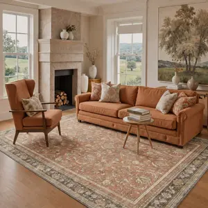 【Deals For You Days】GENIMO Soft Area Rug Machine Washable Pet Friendly Non Slip Floor Carpet for Living Room Bedroom Hallway Kitchen Decor Low Maintenance,ARP6027-OCHRE BLOOM