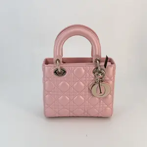 Pre-owned DIOR LAMB Tote Bags C/ Christian Lambskin Cannage Small My Lady Pink
