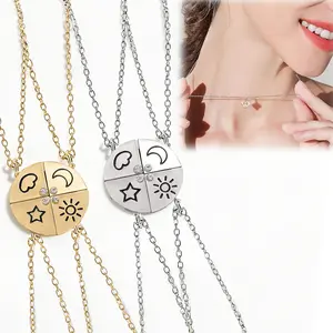 BFF Necklace for 4 Trio Sun Moon Star Cloud Friendship Puzzle Matching Necklaces For Best Friends Sisters Forever Jewelry Gifts