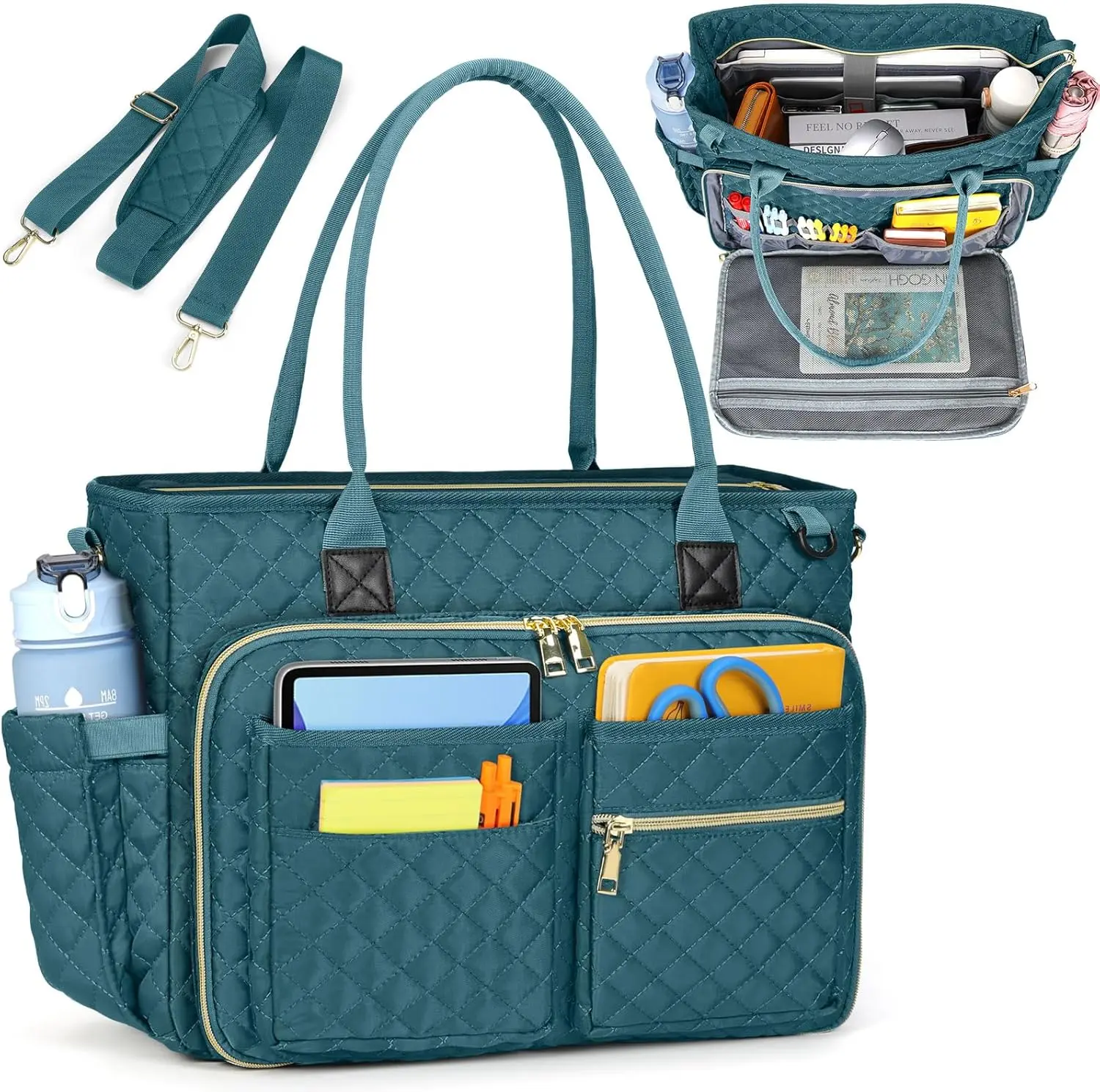 Teacher Tote Bag 15.6 inch Laptop Bag for Women Work Bags Laptop Tote Nurse Bag Professional Computer Messenger with Insulated Pocket, Laptop Briefcase for Office, College, , Teal