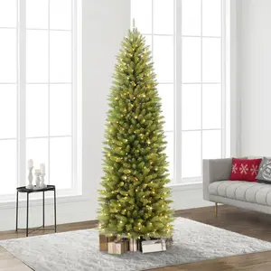 7.5 Foot Pre-Lit Fraser Fir Pencil Artificial Christmas Tree with 350 UL Listed Clear Lights, Green, 32 x 32 x 90 inches