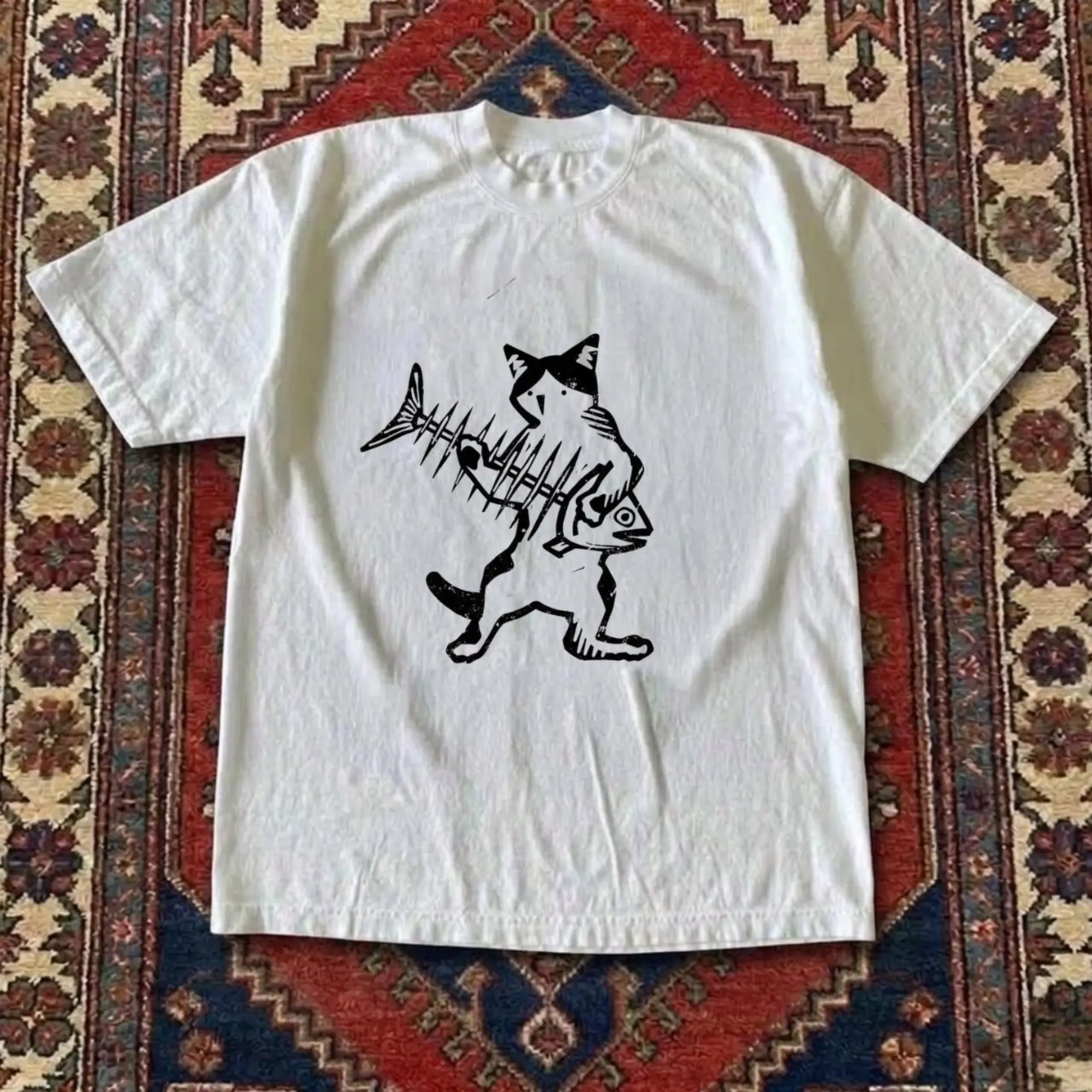 Men's and Women's T-shirt, Vintage Cat Playing A Guitar Graphic Tee, Unisex Vintage Graphic Tees Gothic Grunge Y2k Emo Scene Amity Affliction Style Clothes Men Women Streetwear Summer