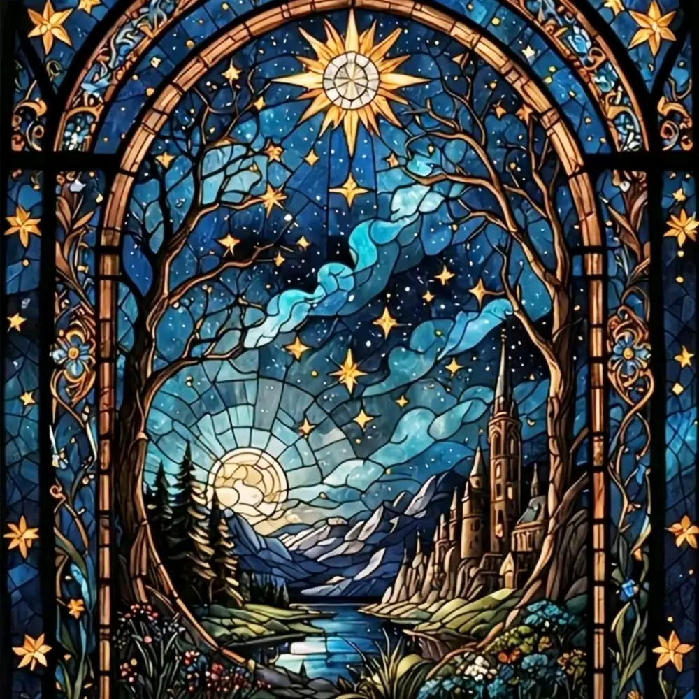 intage Stained Glass Sun, Moon, Stars Art Painting Diamond Painting 5D DIY Diamond Painting Kit Diy Kits Full Drill Square Round Diamonds Cross Stitch Art Craft Home Wall Decor Art Gift For Living Room Handmade Decorative Painting Set, Diy craft supplies