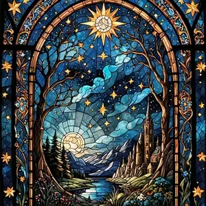 intage Stained Glass Style Sun Moon Stars Castle Art Painting Diamond Painting 5D DIY Diamond Painting Kit Full Drill Square Round Diamonds Embroidery Cross Stitch Art Craft Home Wall Decor Unique Art Gift For Living Room Handmade Decorative Painting Set