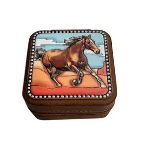 Western Wild Mustang Travel Leather Jewelery Box