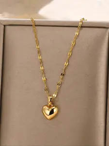 1 Piece of Minimalist & Sparkling Solid Copper Heart Pendant Necklace - Exquisite, Elegant & Niche Accessory, Lobster Clasp with Adjustable Extender Chain, Stylish & Cute Jewelry Gift