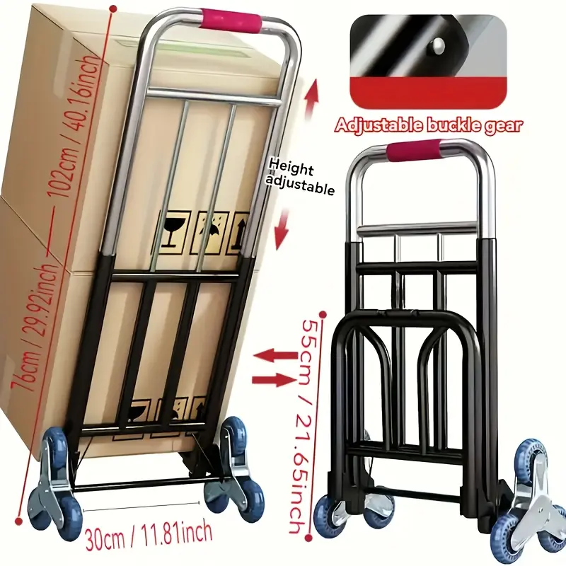 This Robust Folding Cart Features Adjustable Straps, Stair-Climbing Wheels, And a Portable Lifting Capability, Making It Ideal for Easy Transport of Groceries And Suitable for Moving And Navigating Stairs