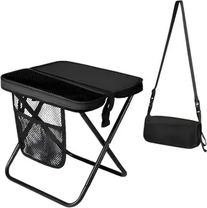 Portable Stool for Mountaineering and Hiking, 2026 New Lightweight Foldable Stool with Carrying Bag, Outdoor Footstool for Picnic Hiking Fishing (Black, Large)
