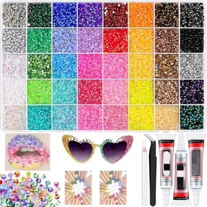 32000Pcs 40-Color Jelly Resin Rhinestones Kit, 3mm Flatback Gems Bling Crystal Kit with Rhinestone Picker, Tweezers, All-in-One Bedazzler Kit for Nail Art, Diamond Painting, DIY Clothes & Shoes Crafting
