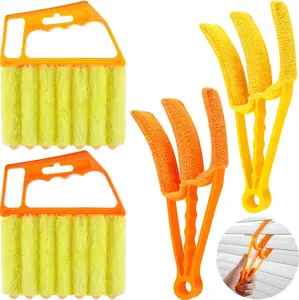 4PCS Window Venetian Blind Cleaner Duster Tool 7 Finger Blind Rush and Shutter Cleaner Brush Hand-held Window Shutter Air Conditioner Duster for Dirt (Yellow, Orange)