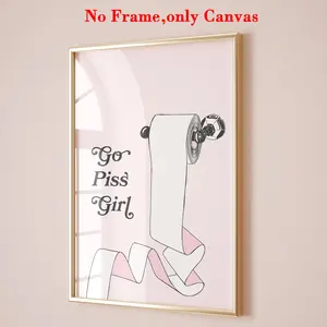 1 Pc, Wall Art Bathroom Poster, Go Pee Girl, Cute Bathroom Wall Prints, Bathroom Wall Decor, Dorm Decor, Apartment Prints, Pink Girly Wall Decor Fashion Wall Prints Unframed, Bathroom Decor, Living Room Decor, Unframed, Wall Decoration