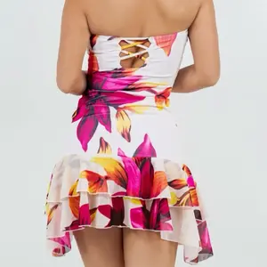 Rosetta Bloom Mesh Mini Dress with Vibrant Floral Print and Ruffled Hem for Spring & Summer Style