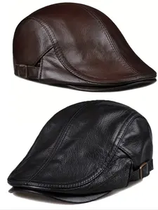 Men's Adjustable Newsboy Cap Beret Hat Driving Hunting Fishing Hat Genuine Leather Ivy Hat Fashion Beret Flat Hat