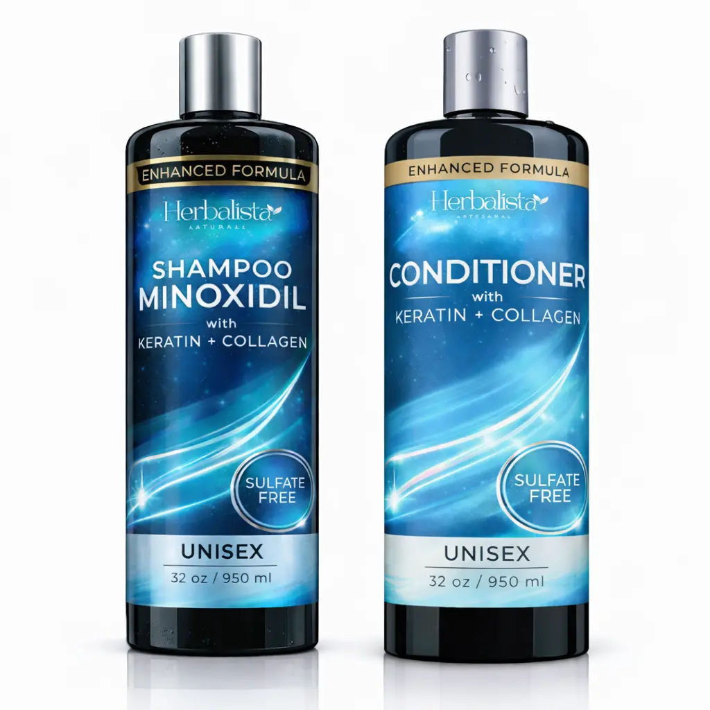 Herbalista Viral Minoxidil Shampoo & Conditioner Set, Keratin + Collagen Hair Care Duo 32oz Each, Alcohol-Free, Oil-Free Formula, Volumizing & Moisturizing Haircare Bundle for Fuller Thicker Looking Hair, Unisex