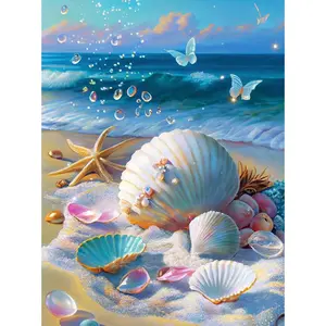 5D Diamond Painting Fantasy Shell Seaside Scenery, Diamond Embroidery Mosaic Cross Stitch Kit, Girls' Bedroom Home Decoration Gift