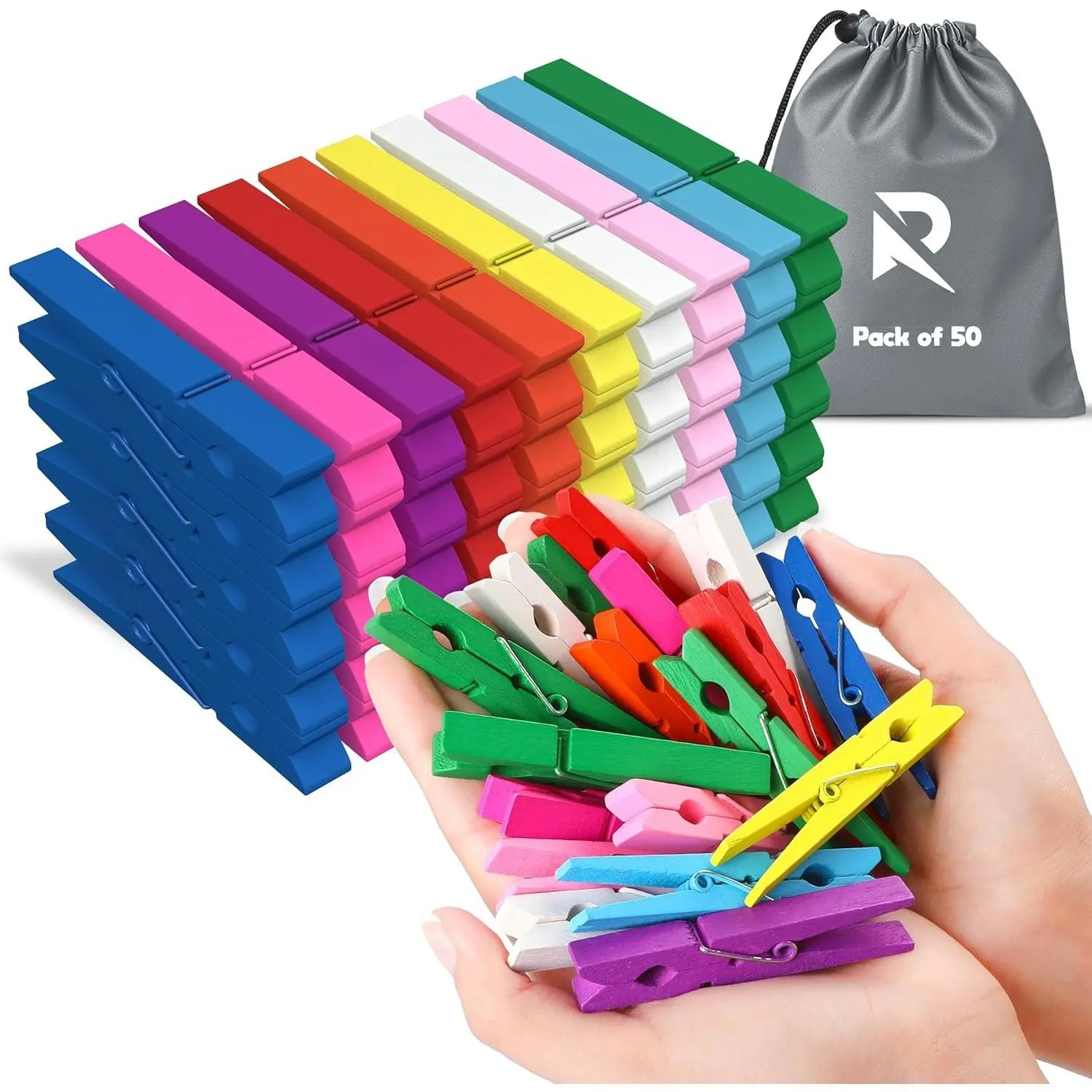 50 count Colored Wooden Clothes Pins, 2.9inch 10 Colors, Clothespins for Classroom, Clip  Photos, DIY Clips for Crafts, Decorations