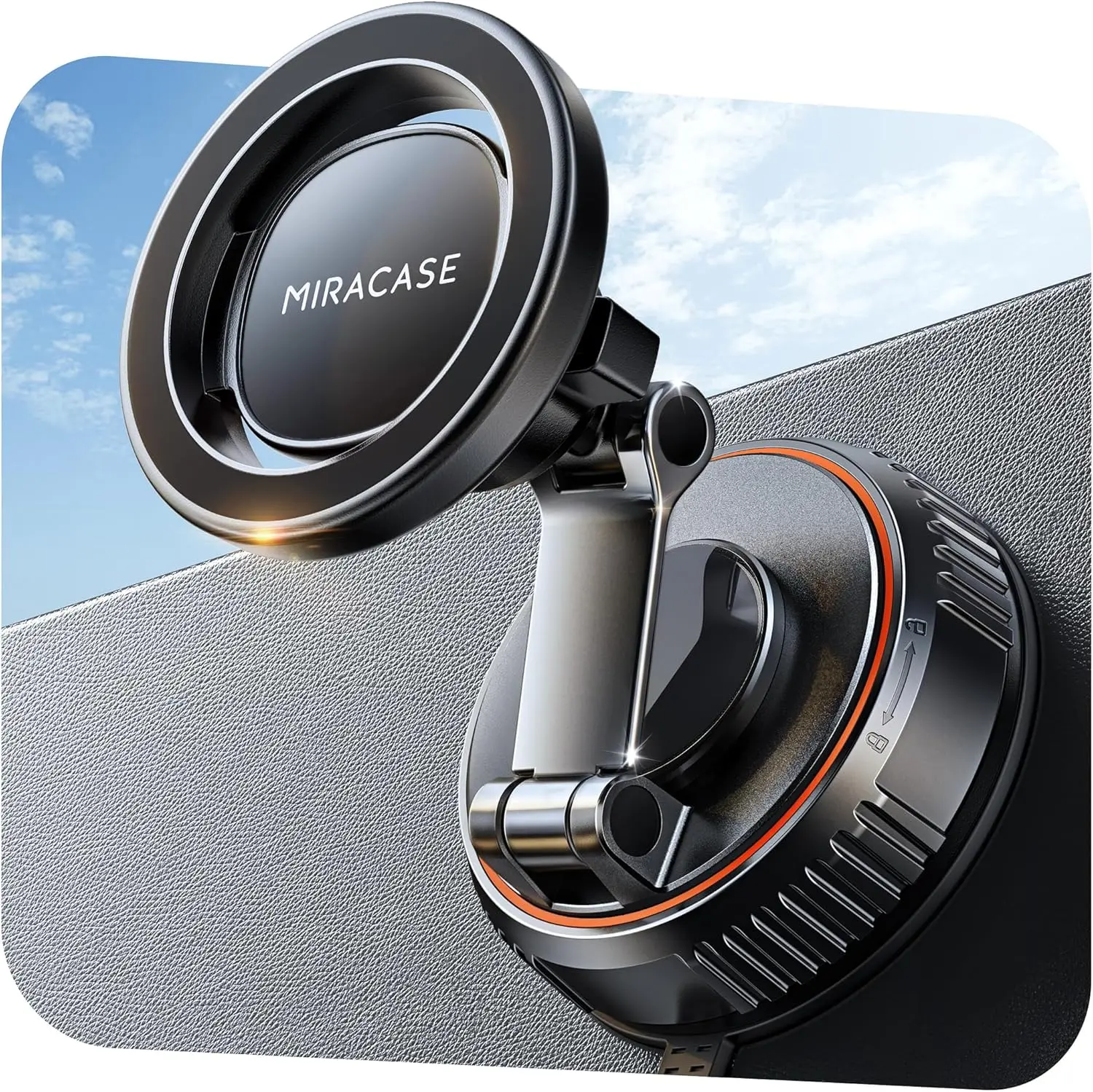 Miracase for MagSafe Car Mount[3600gf Strong Magnet & 89+LBS Suction Base]Vacuum Magnetic Phone Holders for Your Car, 360° Adjustable Dashboard & Windshield Mount with Dash Accents for All Smartphones