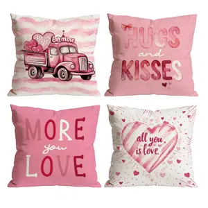 Happy Mother's Day Gifts Throw Pillow Covers Set of 4 | Pink Love Heart Truck Hugs and Kisses More You Love Cushion Covers For Mom Sofa Couch Home Decor 0422YH