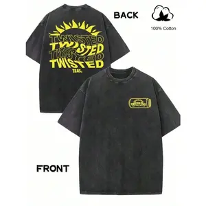 Twisted Tea Vintage-Inspired Men's Cotton T-Shirt - Double-Sided Print, Drop Shoulder Sleeves, High-Quality Thick 230g, Round Neck, Casual Streetwear Top.Summer 60UB