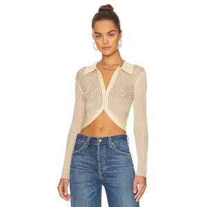 JONATHAN SIMKHAI Sol Rib Long Sleeve Crop Top in Cardamom