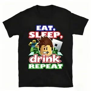 Men's  Roblox T-Shirt - Street Style Casual Top with Nostalgic, Iconic Gaming Artwork (Eat, Sleep, Roblox Repeat Design)