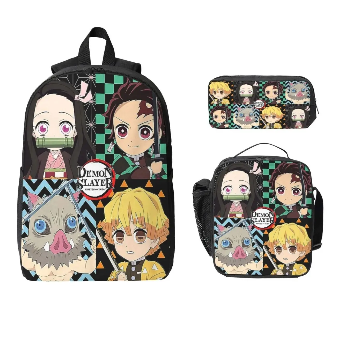 Japanese Anime Sword Fighter Academy 3-in-1 Bookbag Set | Ergonomic Laptop Backpack Shoulder Lunch Bag Pencil Pouch | Hiking Travel Gift
