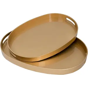 Serving Trays with Handles, Oval Decorative Tray for Coffee Table, Nesting Trays Set of 2, Plastic  Tray for Ottoman, Living Room
