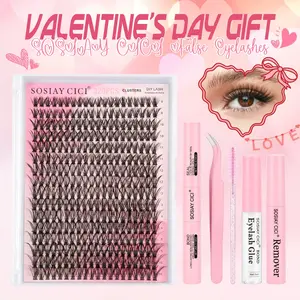 Complete DIY Eyelash Extension Kit 320pcs 40D D Curl Individual Lash Clusters Mixed 9-16mm Length Includes Bond & Seal Lash Glue Remover Applicator And Bonus Free Clear Lash Glue