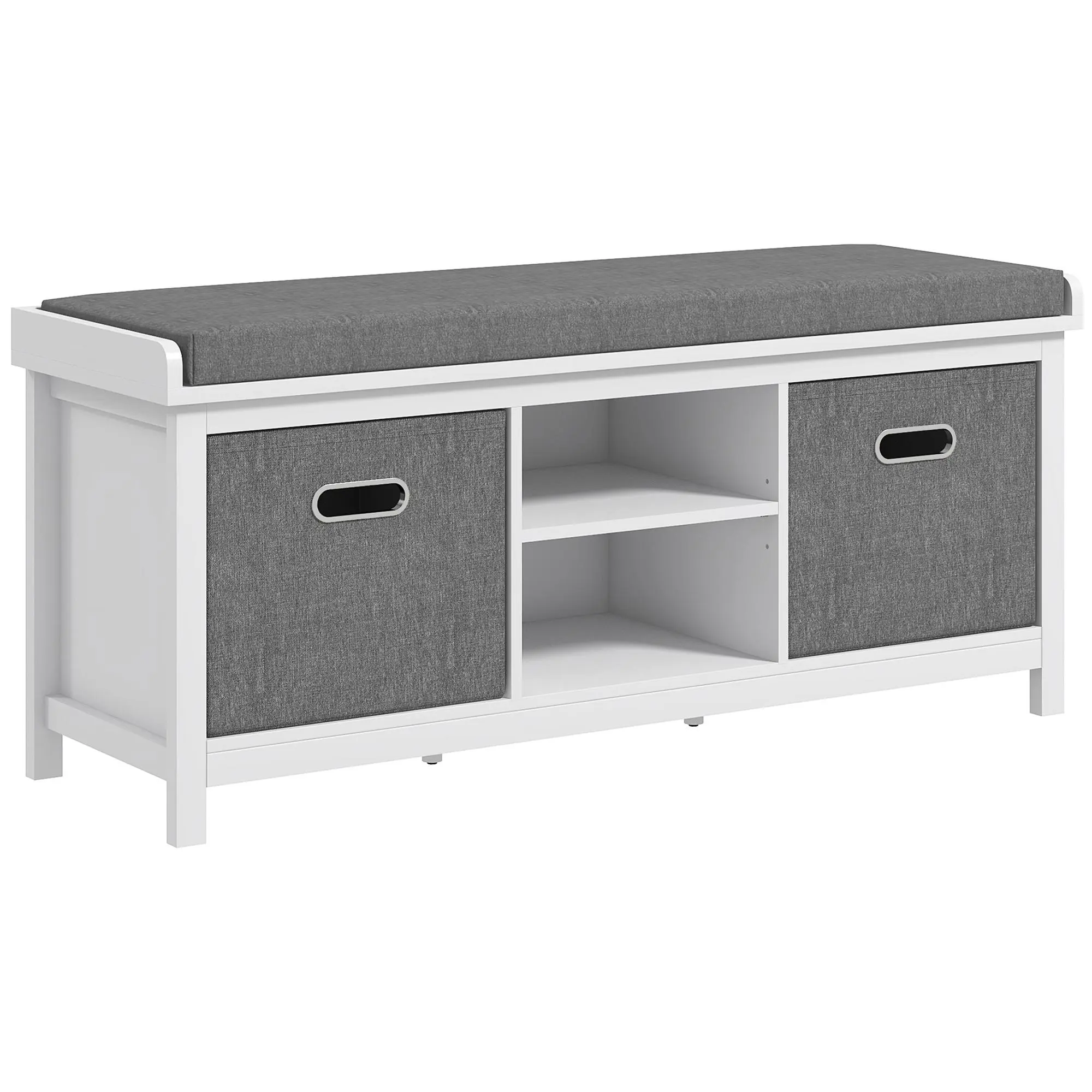 HOMCOM Ergonomic Furniture-Style Shoe Bench with Cushion - Small Space-Saving Adjustable Storage Bench for Entryway, Padded Seat, 2 Drawers, Adjustable Shelf, Hallway, Living Room, White, Small Storage Benches, Space-Saving Storage Benches