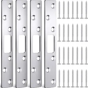 4 count 6 Inch Door Strike Plate  Latch Strike Stainless Steel Door Reinforcement Plate with Screws for Exterior Deadbolt Armor Heavy Duty Residential Use, (Sliver)