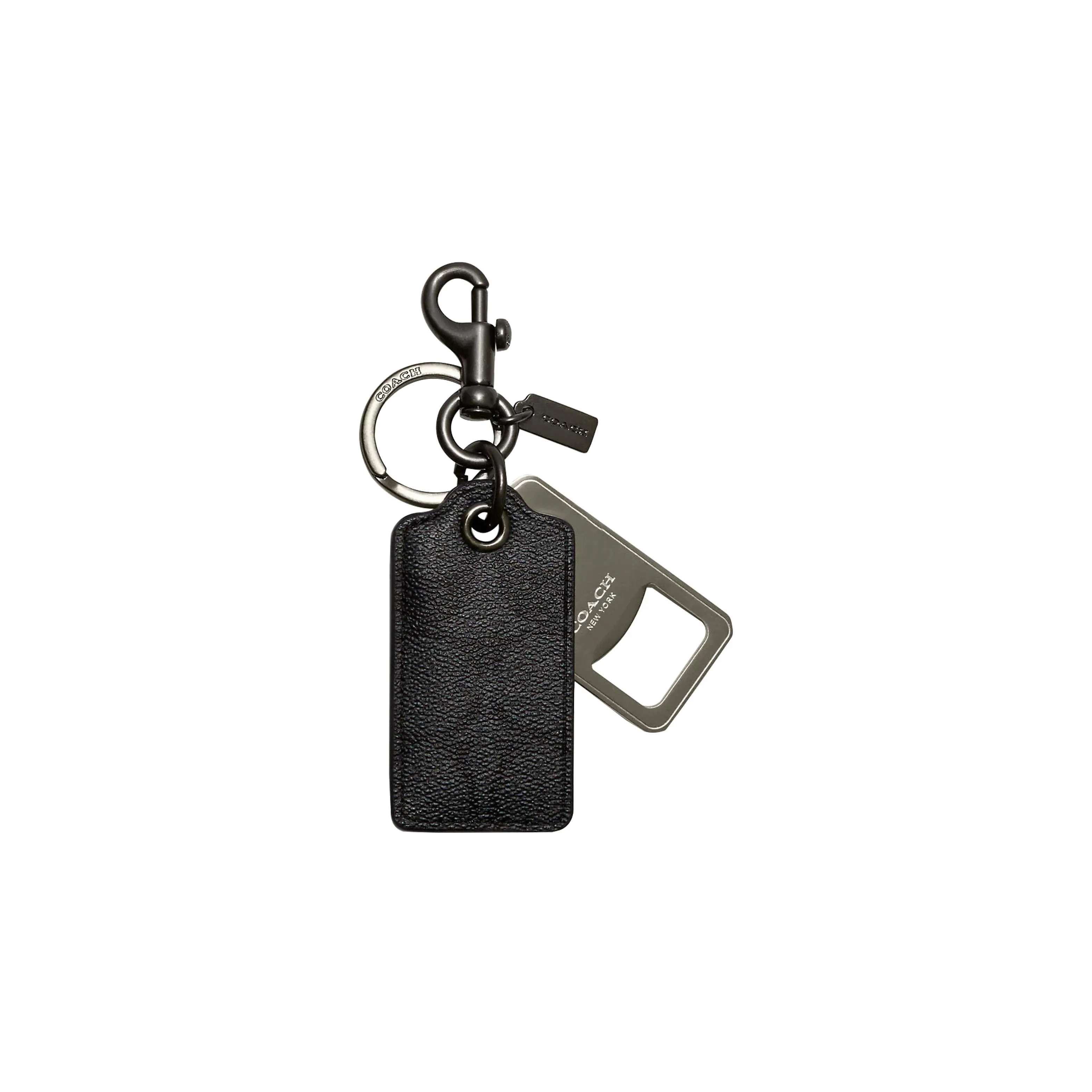 Coach Key Fob with Metal Logo Engraving and Coated Canvas for Women, Mini Keychain Accessory in Black