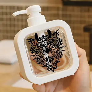 Stylish Pump Dispenser Bottle with Intricate Tribal Dragon Design - Refillable for Soap, Sanitizer, or Cleaning Liquid, Durable Plastic for Bathroom & Kitchen - Unique Decorative Element