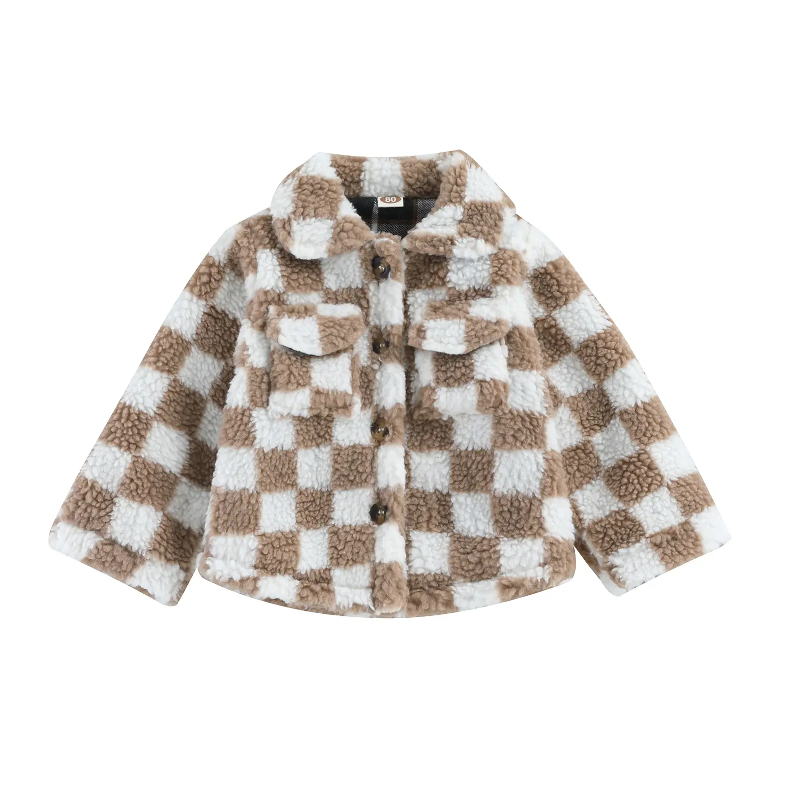 Toddler Kids Fleece Jackets Checkerboard Button Winter Warm Sherpa Coat Outwear for Boys Girls