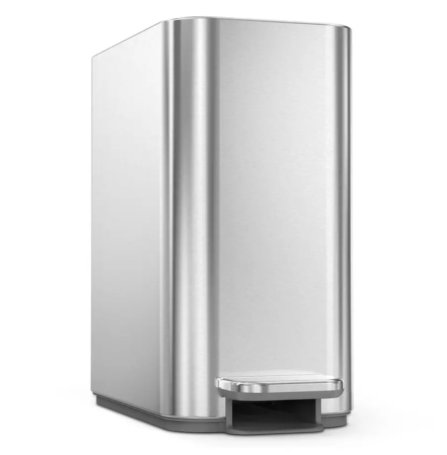 simplehuman 5L Slim Step Trash Can, Hands-Free Pedal Bin, Stainless Steel