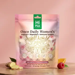 HiPlus OnceDaily Women’s Probiotic Gummies |50 billion CFU, 16 strains |Supports feminine health, pH balance, digestion, and immune system |Non-GMO, gluten-free |90 count (45 servings)