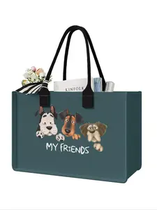 Cartoon Dog Pattern Tote Bag Set, Fashion Tote Bag, Large Capacity Shoulder Bag & Cosmetic Bag & Beach Bag, Travel Bag Set for Women