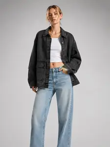 Lux Lee Oversized Retro Washed Denim Jacket, 370g Thick Fabric, Pure Cotton, Multi-Pocket & Pleated Sleeves, Wrinkle Resistant, No Fade, Versatile Streetwear Layering Coat, Wrinkle Resistant, Casual Streetwear Coat for Men Women