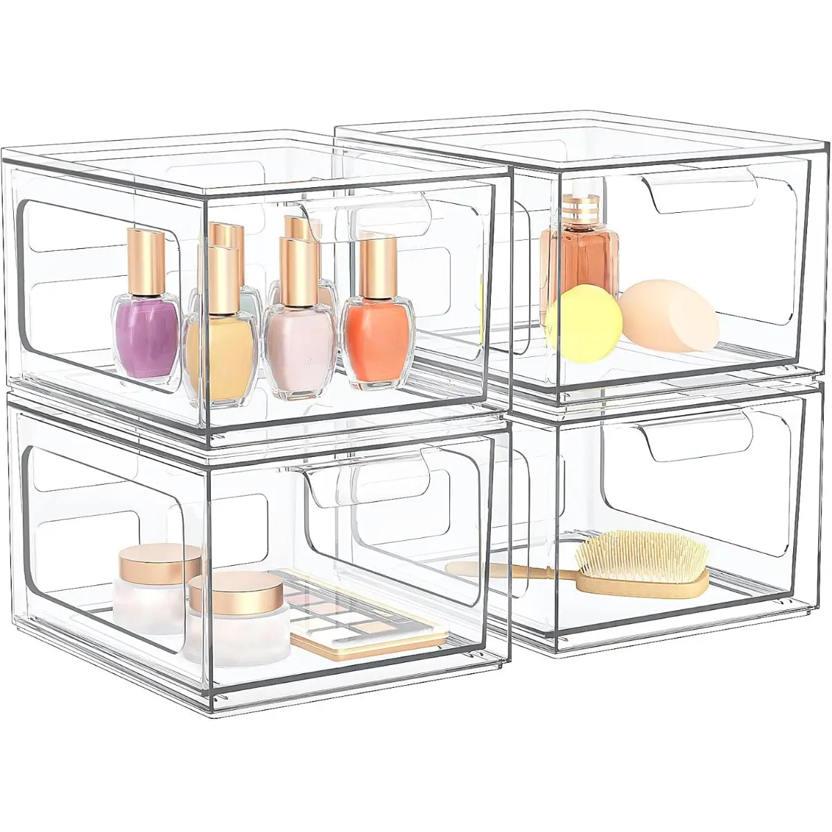 A Stackable Organizer Drawers, Clear Bathroom Makeup Organizer and Storage, Acrylic Plastic Organizers Bins for Vanity, Bathroom, Pantry, Kitchen