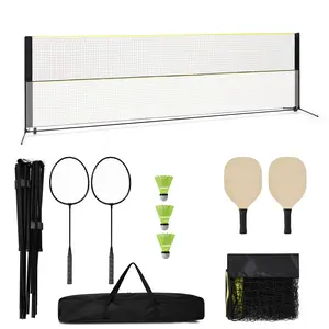 16.7ft Portable 2-in-1 Pickleball & Badminton Net Combo, Adjustable Height 3.5-5.1ft, Outdoor Sports Game Sets with 4 Paddles,2 Rackets,3 Balls, Easy Setup for Competitive/Recreational Indoor Backyard