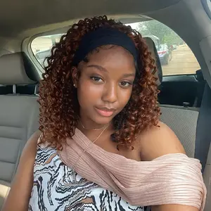 14Inch Short Curly Headband Wigs for Women Synthetic Headband Wig Deep Curly Wave Wigs Glueless Short Wig for Daily