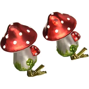 Kurt Adler Mushroom Clip-On Glass Ornaments, 2-Piece Box Set