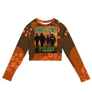 Authentic PHIM™ “Peace Please” Women’s Long Sleeve Crop Top – Motivational Statement Streetwear