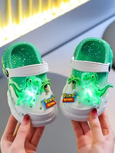 Summer Kids Holey Shoes, Vacation Style Glow-In-The-Dark Dinosaur, Unisex Ultra-Light Hollow Soft Cool Beach Sandals