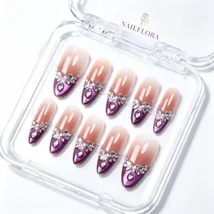【BUY 3 GET 1 FREE】 NailFlora Violet Edge – Handmade Press-On Nails | Elegant, Glossy, Salon-Quality Luxury Nail Set
