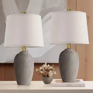 21'' Set of 2 Farmhouse Ceramic Table Lamps for Living Room Bedroom, Nightstand Rustic Brown Desk Lamp for Bedside End Table Entryway, 2 LED Bulbs Included
