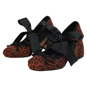 Lolita Sweet Bowknot Satin Balletcore Shoes Middle Heel Round Toe Bandage Mary Jane for Women Elegant Comfortable Satin Finish