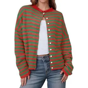 Imily Bela Womens Striped Cardigan Casual Long Sleeve Open Front Button Down Loose Knit Lightweight Fall Sweaters