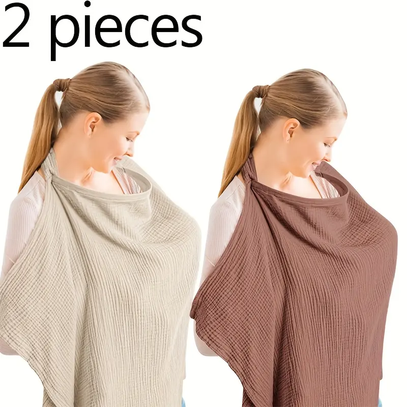2 Pack Nursing Cover for Breastfeeding, 100% Cotton Muslin Cloth for Nursing Mothers, Breathable Apron with Rigid Hoop & Multi-Use Carseat Canopy, Mixed Colors, No