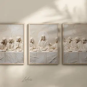 LakelzDecor The Last Supper Wooden Style Printable, Jesus Set of 3, Leonardo Da Vinci Parable LDS Bible Renaissance Christian Faith Shepherd #498